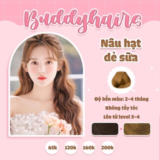 Thuốc nhuộm tóc màu NÂU HẠT DẺ SỮA không cần dùng thuốc tẩy tóc Buddyhairs tặng kèm mũ trùm đầu, găng tay tiện lợi