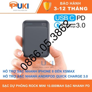 Sạc Dự Phòng ROCK Mini 10.000 mAh Hỗ Trợ Sạc Nhanh PD Và Quick Charge 3.0