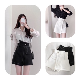 Chân váy chữ A lưng cao - Quần short nữ giả váy trần chỉ nổi chất tuyết mưa loại 1