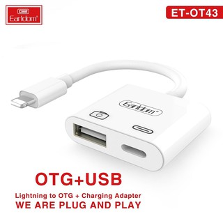 Cáp USB OTG iphone, ipad, dây kết nối bàn phím, chuột, tai nghe usb cho iphone gồm 1 cổng sạc và 1 cổng USB Earldom OT43