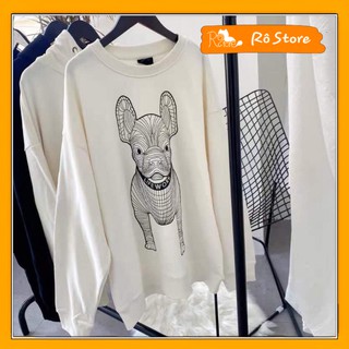 Áo sweater form rộng/ Áo nỉ in hình chó BULLDOG siêu ngầu form rộng chuẩn tay bồng phong cách Hàn Quốc RÔ STORE SW15
