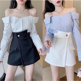 QUẦN GIẢ VÁY CHỈ NỔI ĐAI CAO ĐẮP CHÉO HÌNH THẬT