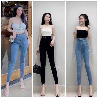 [ XẢ SỐC] Quần jeans dài 2 NÚT TRƠN mã 02 ôm body lưng siêu cao