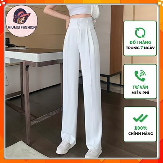 Quần Ống Rộng Lưng Cao 2 Khuy Dáng Dài, Quần Ống Suông Cạp Cao 2 Cúc Phong Cách Hàn Quốc Trẻ Trung Năng Động