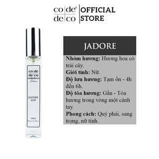 Tinh Dầu Nước Hoa Dạng Xịt Code Deco Jadore 10ml, Quý Phái, Sang Trọng , Nữ Tính, Tiện Lợi, Nhỏ Gọn