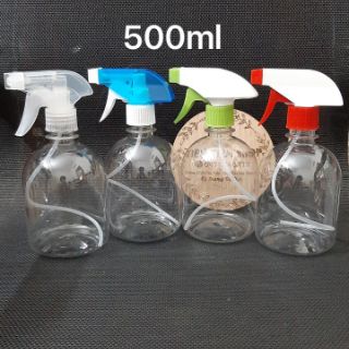 Chai nhựa trong bầu thấp 500ml vòi xịt kính