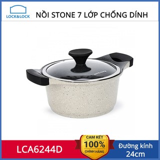Nồi đá 7 lớp cao cấp 24cm Lock&amp;lock Stone LCA6244D dùng bếp từ hàng chinh hãng