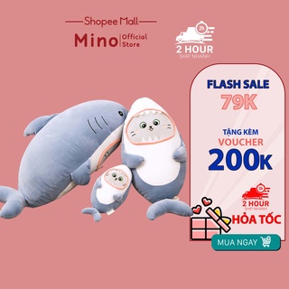 [Mã BMBAU50 giảm 7% đơn 99K] Gấu Bông Cá Mập Mặt Mèo Dễ Thương Mino Mềm Mịn Cute 1m TH8