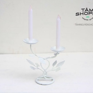 Chân nến hoa hồng trắng 2 nhánh
