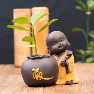 Tượng chú tiểu bên bình chữ THỌ [ Màu ngẫu nhiên ] - Trồng cây, cắm hoa trang trí, Quà tặng ý nghĩa, Quà lưu niệm