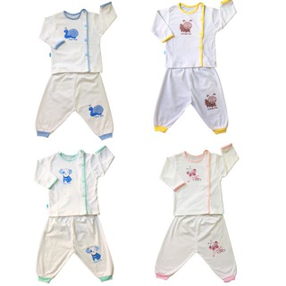 Bộ quần áo Thái Hà Thịnh dài tay cài lệch màu trắng 100% cotton mềm, mịn, mát