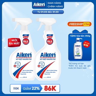 [MỚI] Combo 2 xịt diệt khuẩn tay Aiken 520ml