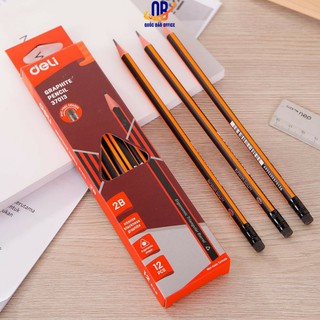 Bút chì 2B kèm tẩy Deli - Viết chì - sọc neon nhiều màu - combo 3 cây/ combo 6 cây - E37013 / E37014 / E37015 / E37016