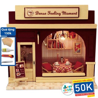 Mô hình Nhà búp bê lắp ghép có đèn Led Mẫu Quán Cafe Tặng kèm mica, dụng cụ lắp ghép ToystationVN