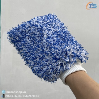 Bao tay rửa xe sợi nhung san hô xanh 1 chiếc