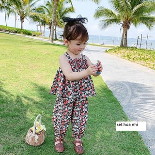 sét áo 2 dây bánh bèo + quần dài họa tiết hoa nhí đáng yêu dành cho bé