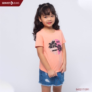 Áo Thun Cộc Tay Bé Gái Phối Họa Tiết Summer GENVIET KID B4321T1091