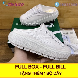 Full hộp + Bill - Tặng thêm 1 bộ dây - Sục nữ thể thao PM trắng full siêu xinh, độn cao 4cm, size từ 36-39.