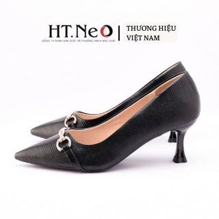 Giày cao gót nữ 5p HT.NEO Da bò thật êm chân, đính khuy kim loại đính đá bắt mắt CS222