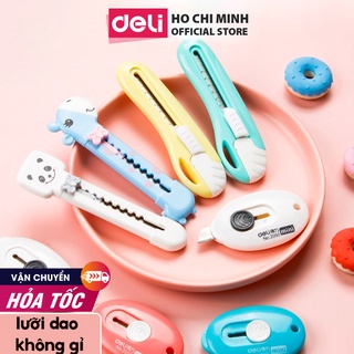 Dao rọc giấy mini 55mm hình hoạt hình/hình tròn dễ thương Deli - Xanh lá/ Vàng/Xanh dương - 2022 / 2024