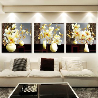 Bộ 3 tranh treo tường "Bình hoa Golden" cao cấp