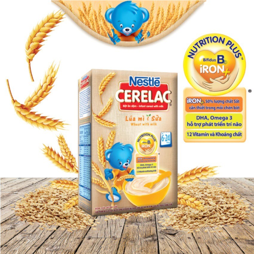 Bột ăn dặm lúa mì, sữa Nestlé Cerelac 200g