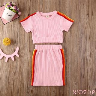 Set áo croptop phối chân chân váy ôm bằng cotton thời trang cho bé gái