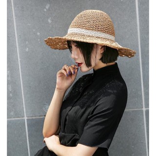 mũ cói mềm đính nơ ren đi biển chụp hình xinh