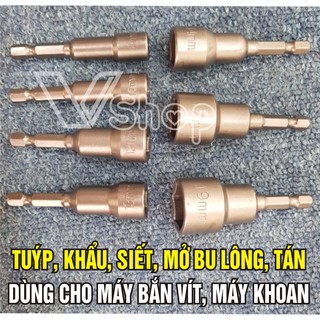 Đầu tuýp, khẩu, vặn, mở bu lông, tán, đai ốc. đuôi lục giác 6,3mm, dùng cho máy bắn vít
