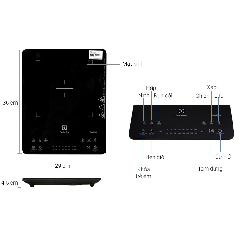 Bếp từ Electrolux ETD42SKA,Công suất vùng nấu 2100W, Mặt bếp bằng kính Ceramic
