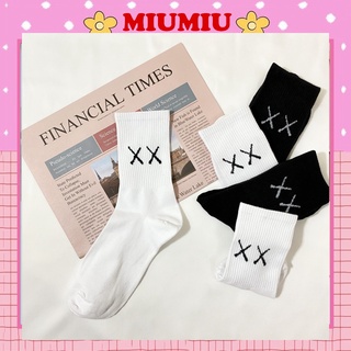 Tất cổ cao, vớ cổ cao nam nữ màu trơn basic in chữ XX vải cotton co giãn thời trang M15