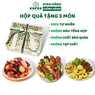 Hộp quà biscotti cookies hoa quả sấy ONFOD gồm 3 món ăn kiêng giảm cân healthy thích hợp làm quà biếu, quà Tết