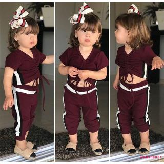 Set áo croptop + quần dài thể thao cho bé gái