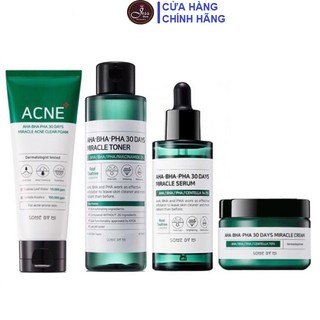Bộ 4 Sản Phẩm Ngăn Ngừa Mụn Giảm Thâm Some By Mi AHA-BHA-PHA 30 Days Miracle (Sữa rửa mặt + Toner + Serum + Kem)