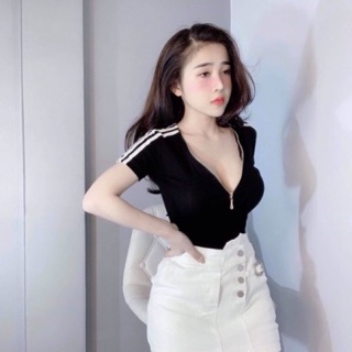 Áo thun cổ V phối khoá kéo ngực (FreeShip Extra)
