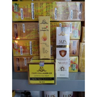 Combo kem face +serum Collagen X3+ Chống nắng X3( 3sp- hàng tem cào check mã vạch)