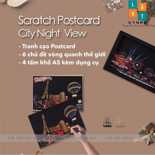 [Quà tặng] Tranh Cạo Bưu Thiếp 4 tấm khổ A5 - Color Night Scene Scratch 2022 - Tự làm một bức tranh decor, trang trí