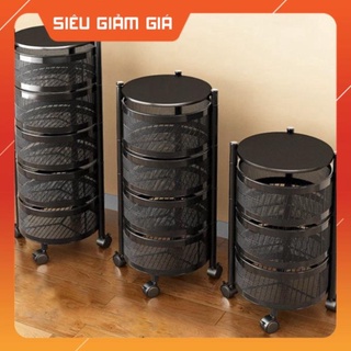 Kệ Tròn Xoay Đa Năng .Kệ Rau Củ Quả 3/4 Tầng Có Bánh Xe Di Chuyển.