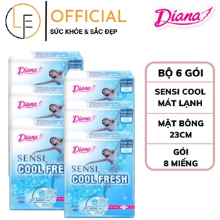[Bộ 6 Gói] Băng Vệ Sinh Diana Sensi CooL Mát Lạnh 23cm Có Cánh/ Không Cánh - 8 Miếng