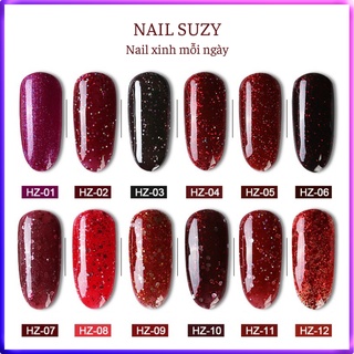 Sơn móng tay gel sơn gel AS phụ kiện nail giá rẻ sơn nhũ tone đỏ ánh kim tuyến NAIL SUZY mã HZ 15ml