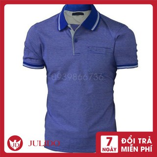 Áo Polo Nam Trung Niên Sọc Ngang Có Túi chất liệu cotton cao cấp ngắn JD70 JULIDO