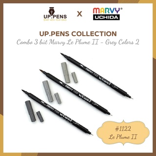 Combo 3 bút lông đầu cọ viết calligraphy Marvy Le Plume II Double-Sided Watercolor Marker - Grey Colors 2
