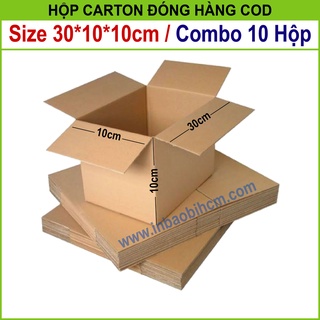 10 Hộp đóng hàng 30x10x10 cm, Hộp carton dày, Cứng cáp, Chuẩn Ship COD, Thùng carton, Hộp giấy giá rẻ, Inbaobi.HCM