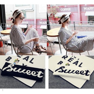 Băng Đô In Chữ Vải Len - Sweet Trắng
