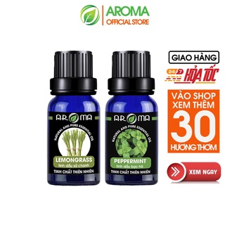 Combo 2 tinh dầu AROMA Pháp Sả Chanh Lemongrass và Bạc hà Pepppermint thơm phòng, đuổi muỗi côn trùng