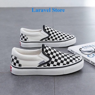 Giày thể thao van caro đen trắng slip on nam nữ full box