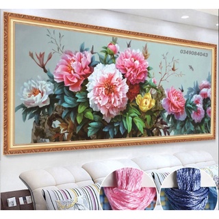 TRANH THÊU CHỮ THẬP -THÊU KÍN  HOA MẪU ĐƠN MAY MẮN PHÚ QUÝ  DX1151 (149X65) DX1152 (195X84)