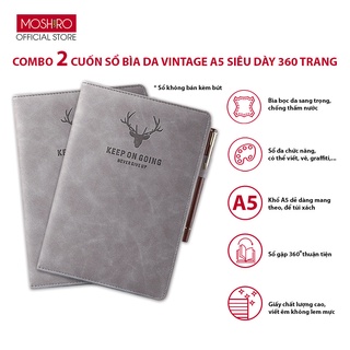 Combo 2 Sổ tay ghi chép siêu dày Moshiro 360 trang A5 bìa da PU cao cấp ghi chép kế hoạch, công việc chuyên nghiệp