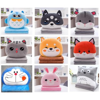 Chăn gối gấu bông Cú xanh, Mèo, Cún vàng 3in1 siêu đáng yêu(#Gối_Chăn_Ủ tay)