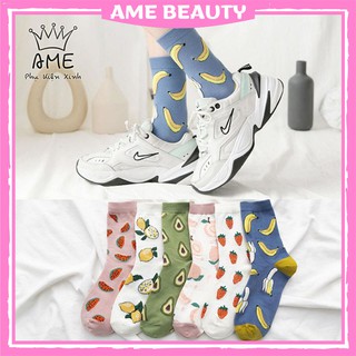 Tất cao cổ kèm họa tiết hoa quả , vớ nữ trẻ trung phong cách Hàn Quốc Ame Beauty - ND6